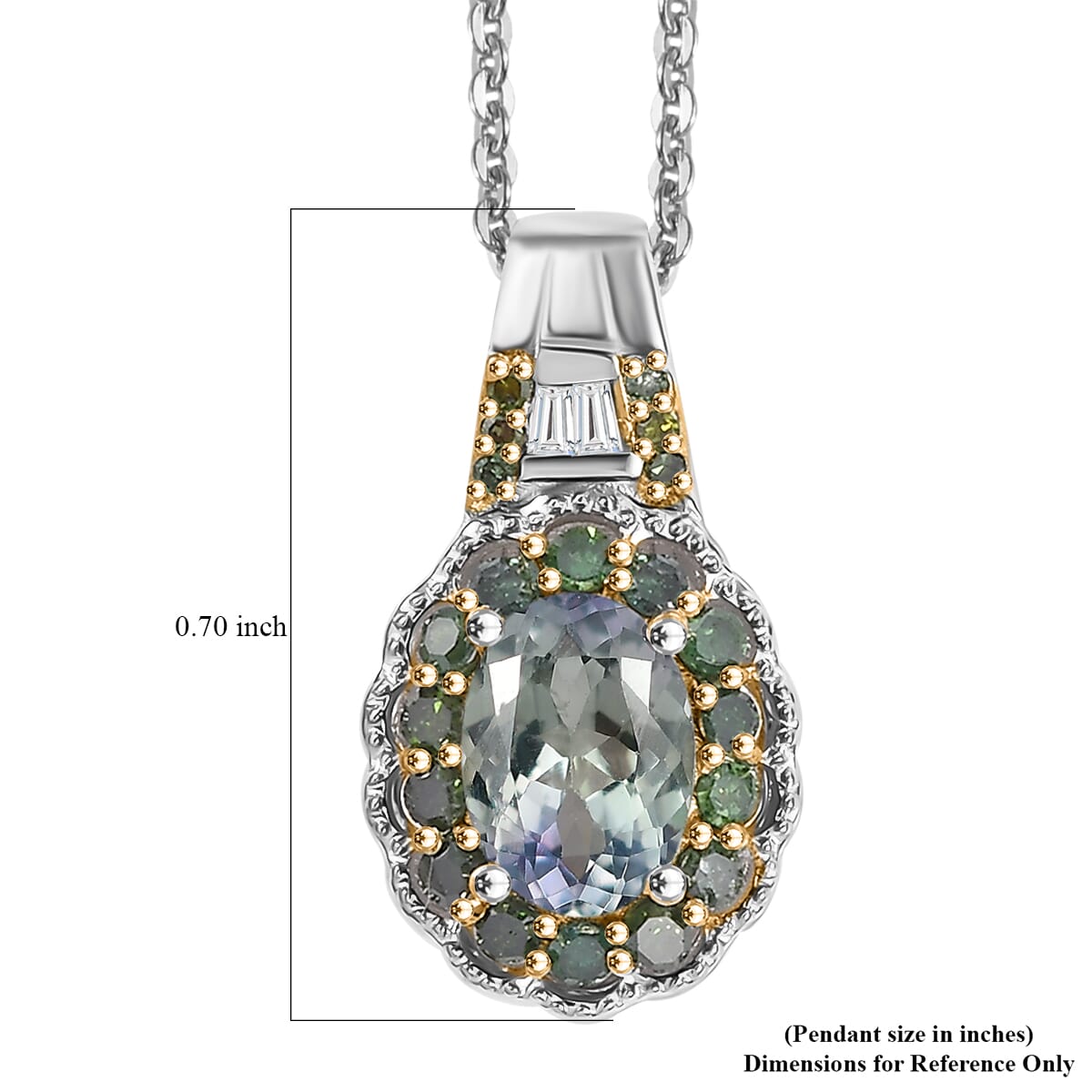 Green Tanzanite, Green and White Diamond 1.10 ctw Blooming Flower Pendant Necklace in Rhodium Over Sterling Silver 20 Inches image number 6