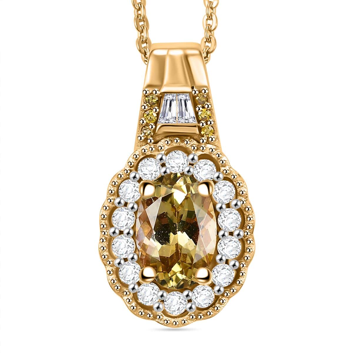 Golden Tanzanite, Yellow and White Diamond 1.00 ctw Blooming Flower Pendant Necklace 20 Inches in 18K Vermeil Yellow Gold Over Sterling Silver  image number 0