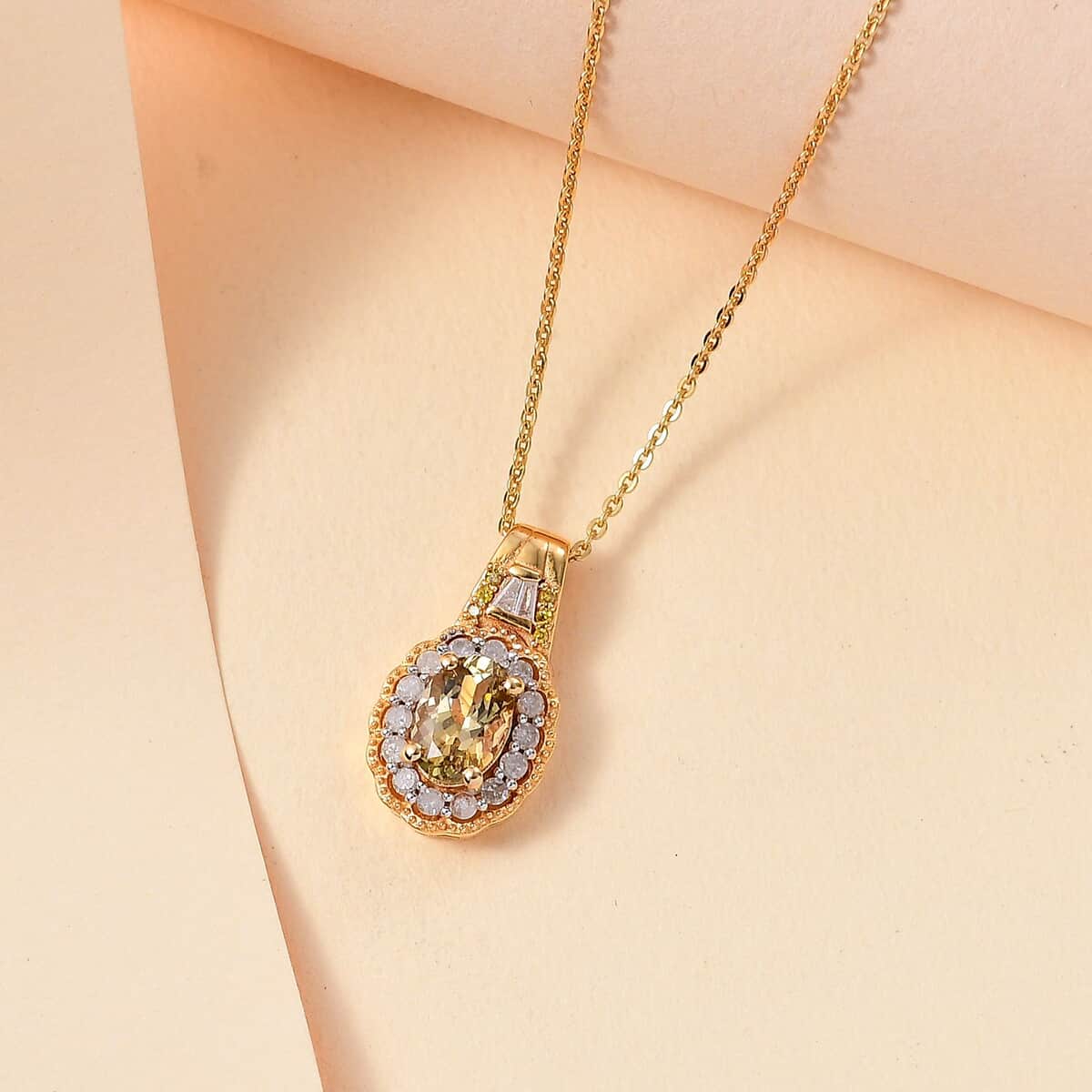 Golden Tanzanite, Yellow and White Diamond 1.00 ctw Blooming Flower Pendant Necklace 20 Inches in 18K Vermeil Yellow Gold Over Sterling Silver  image number 1