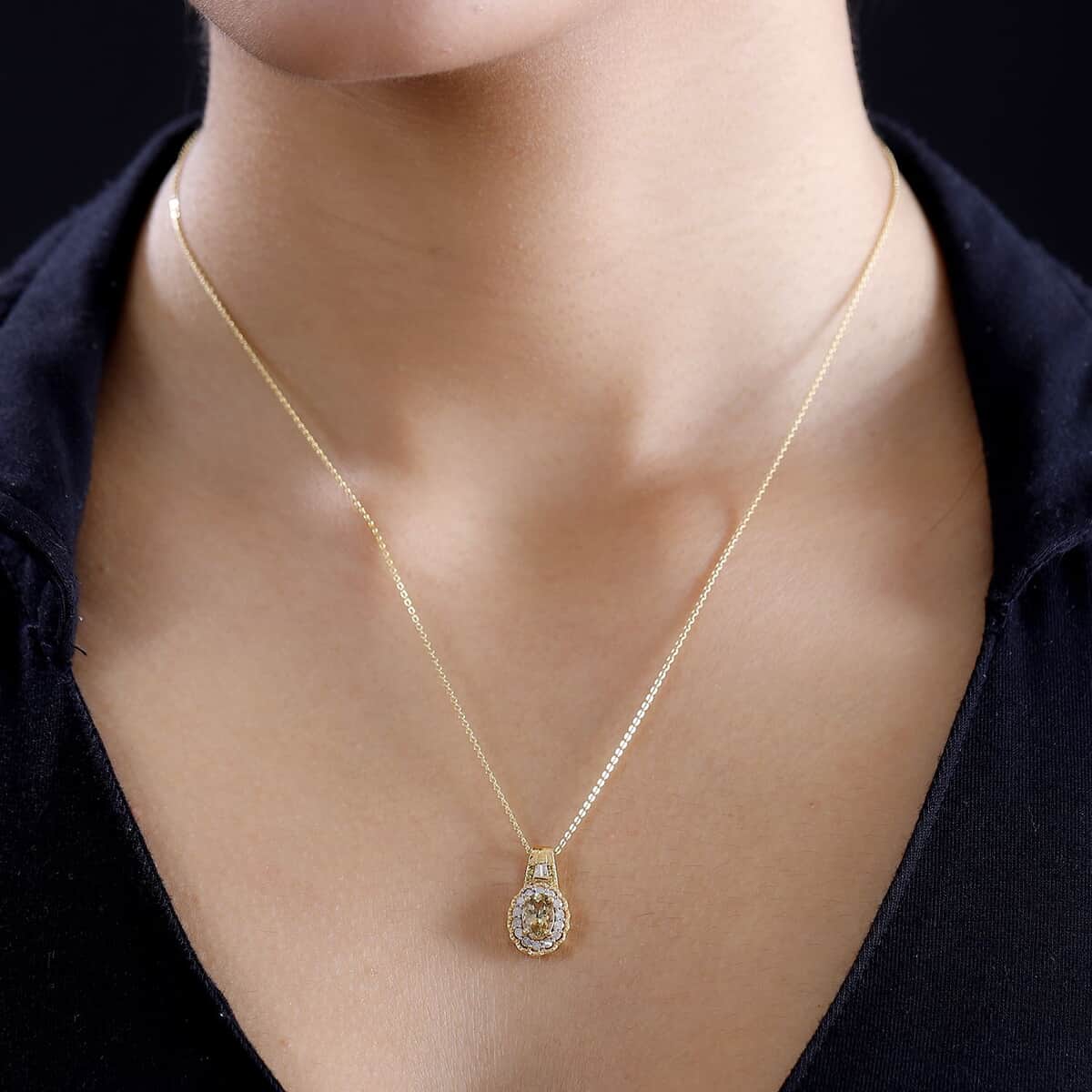 Golden Tanzanite, Yellow and White Diamond 1.00 ctw Blooming Flower Pendant Necklace 20 Inches in 18K Vermeil Yellow Gold Over Sterling Silver  image number 2