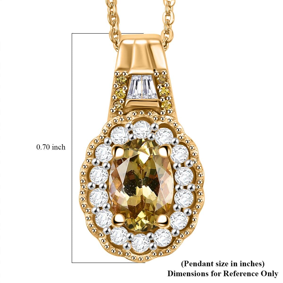 Golden Tanzanite, Yellow and White Diamond 1.00 ctw Blooming Flower Pendant Necklace 20 Inches in 18K Vermeil Yellow Gold Over Sterling Silver  image number 6