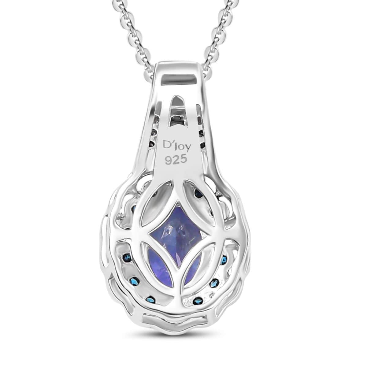 Peacock Tanzanite, Blue and White Diamond 1.00 ctw Blooming Flower Pendant Necklace 20 Inches in Rhodium Over Sterling Silver  image number 4