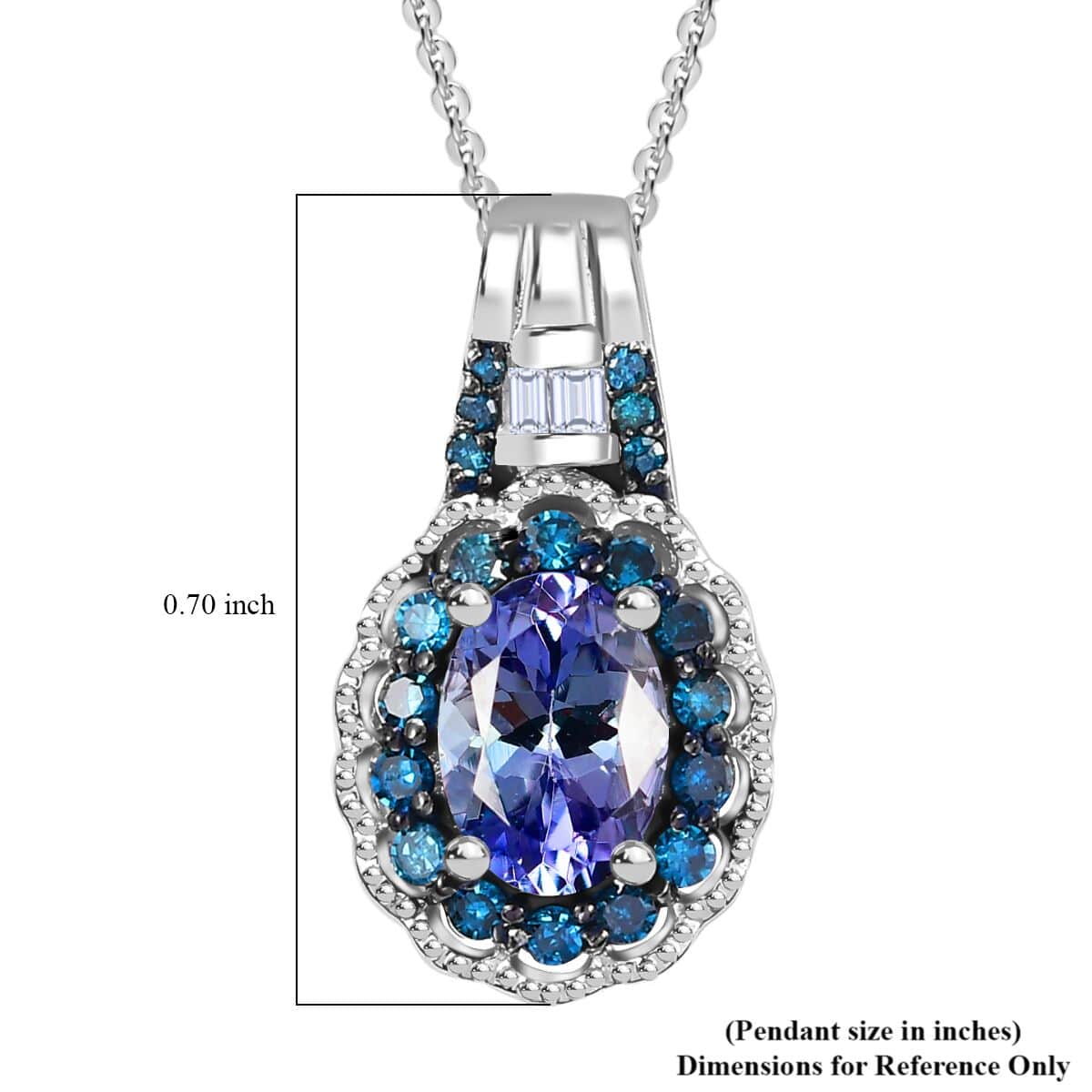 Peacock Tanzanite, Blue and White Diamond 1.00 ctw Blooming Flower Pendant Necklace 20 Inches in Rhodium Over Sterling Silver  image number 5