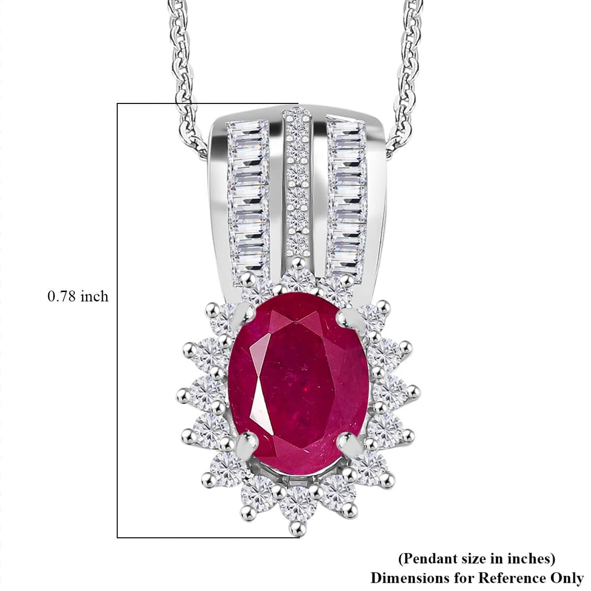 Doorbuster Mozambique Ruby and Moissanite 2.30 ctw Sunburst Pendant Necklace in Rhodium Over Sterling Silver 20 Inches image number 5