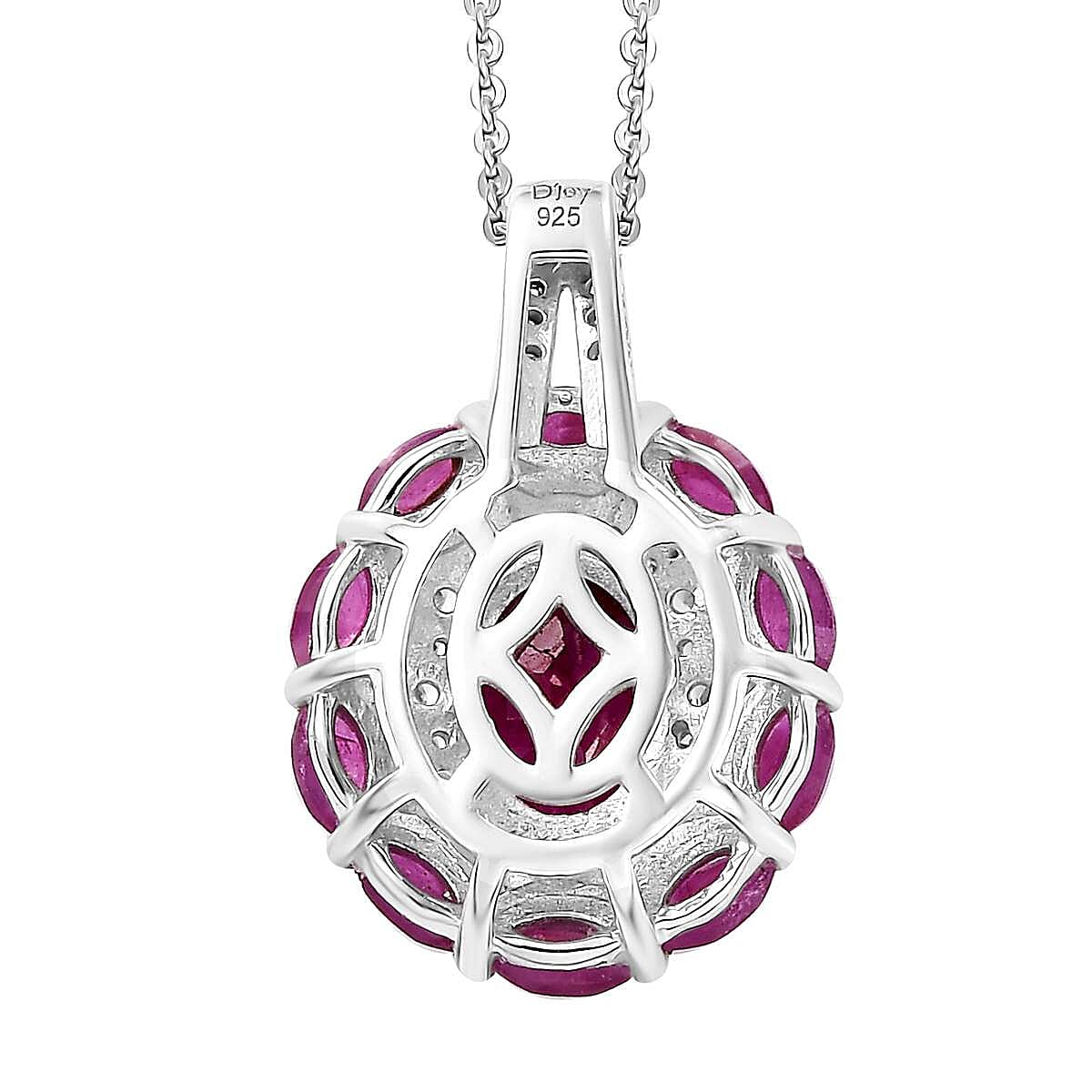 Royal Ruby and White Zircon 3.25 ctw Cocktail Pendant Necklace in Rhodium Over Sterling Silver 20 Inches