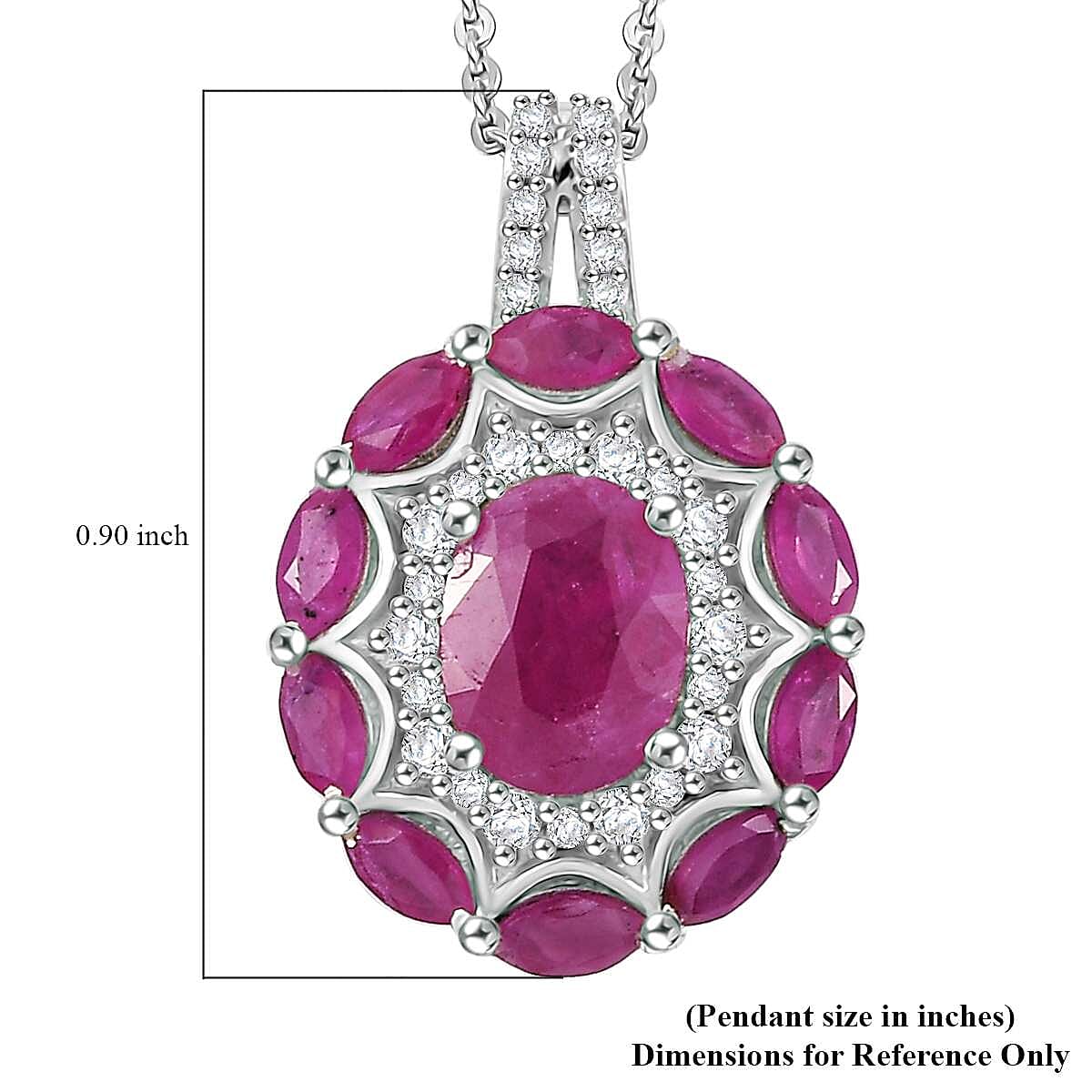Royal Ruby and White Zircon 3.25 ctw Cocktail Pendant Necklace in Rhodium Over Sterling Silver 20 Inches