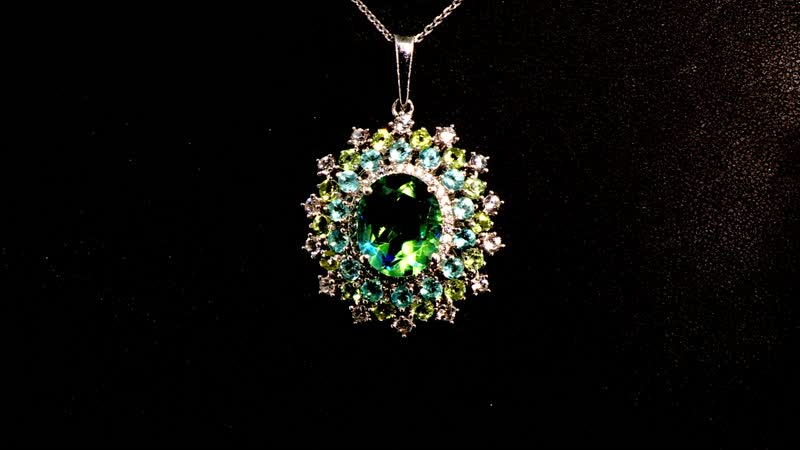 Peacock Quartz (Triplet) and Multi Gemstone 8.15 ctw Dancing Peacock Pendant Necklace 20 Inches in Rhodium Over Sterling Silver