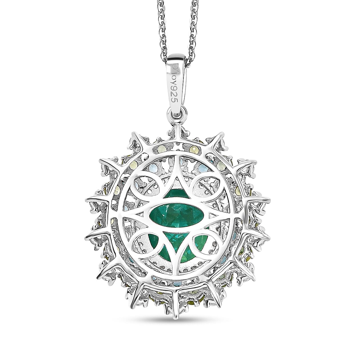 Peacock Quartz (Triplet) and Multi Gemstone 8.15 ctw Dancing Peacock Pendant Necklace 20 Inches in Rhodium Over Sterling Silver 