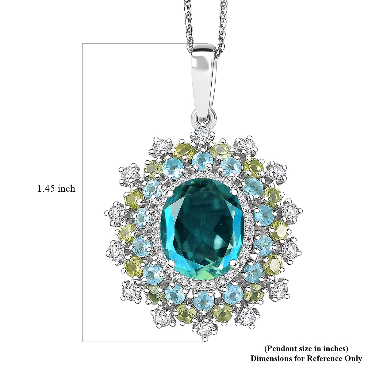 Peacock Quartz (Triplet) and Multi Gemstone 8.15 ctw Dancing Peacock Pendant Necklace 20 Inches in Rhodium Over Sterling Silver 