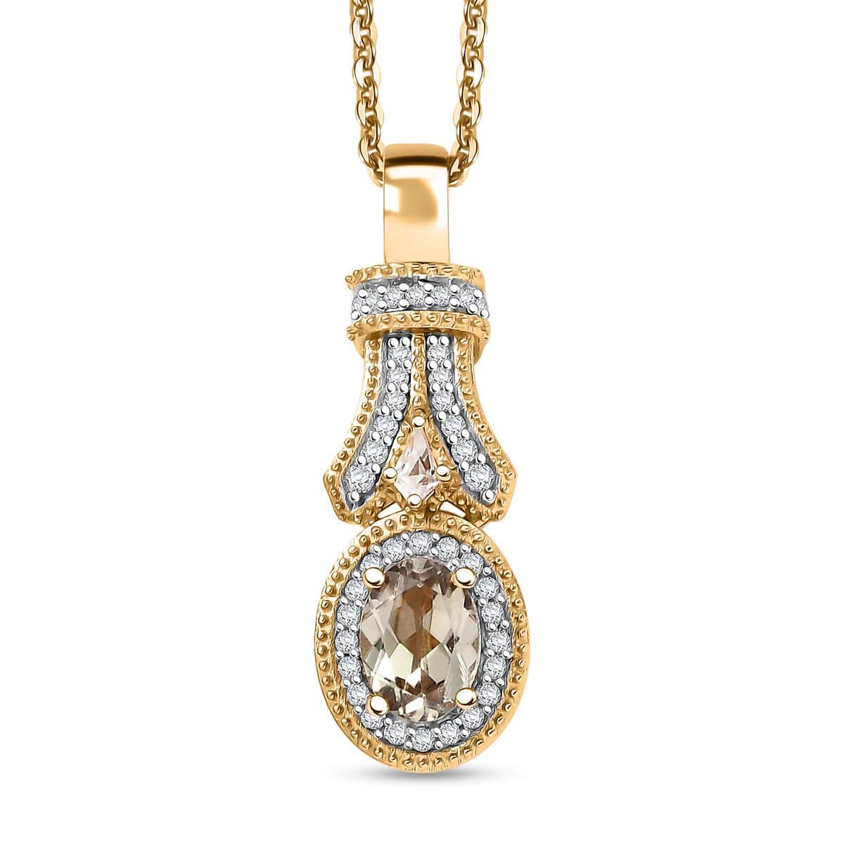 AAA Turkizite and White Zircon 1.25 ctw Art Deco Pendant Necklace in 18K Vermeil Yellow Gold Over Sterling Silver 20 Inches image number 0