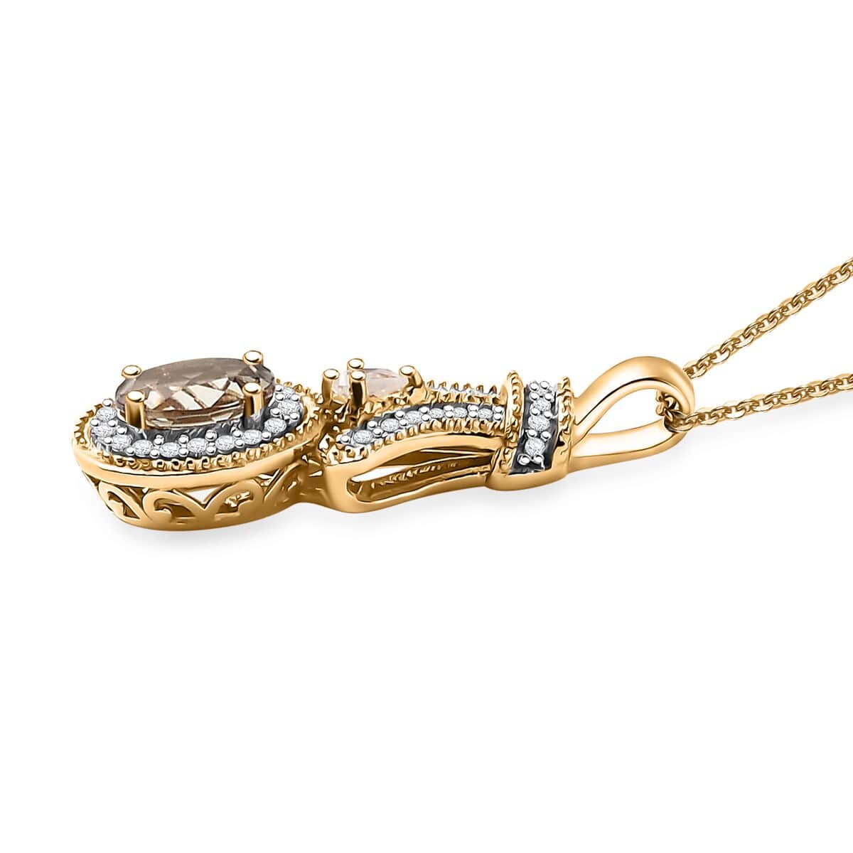 AAA Turkizite and White Zircon 1.25 ctw Art Deco Pendant Necklace in 18K Vermeil Yellow Gold Over Sterling Silver 20 Inches image number 3