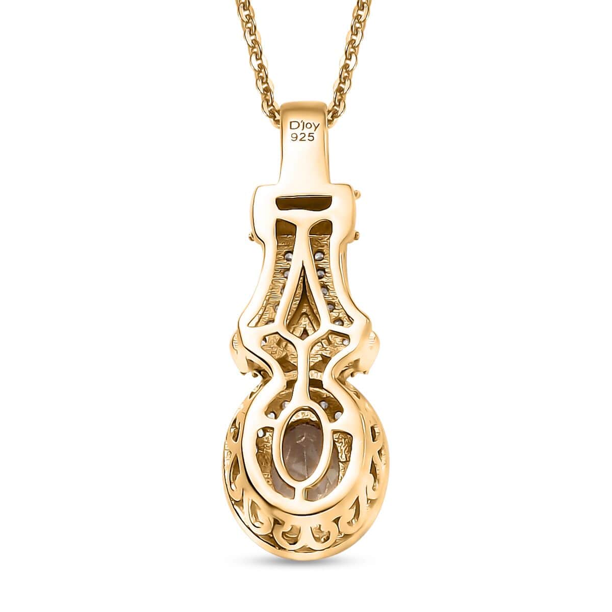 AAA Turkizite and White Zircon 1.25 ctw Art Deco Pendant Necklace in 18K Vermeil Yellow Gold Over Sterling Silver 20 Inches image number 4