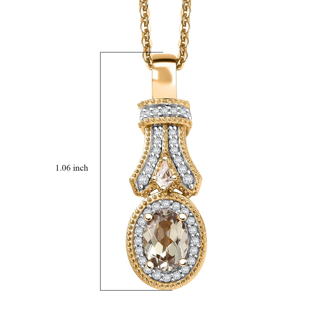 AAA Turkizite and White Zircon 1.25 ctw Art Deco Pendant Necklace in 18K Vermeil Yellow Gold Over Sterling Silver 20 Inches image number 6