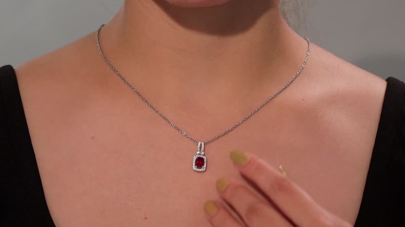 Niassa Ruby (FF) and White Zircon 1.70 ctw Twilight Blossom Pendant in Rhodium Over Sterling Silver with Stainless Steel Necklace 20 Inches