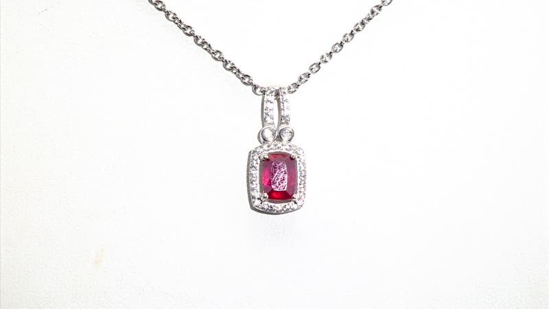 Niassa Ruby (FF) and White Zircon 1.70 ctw Twilight Blossom Pendant in Rhodium Over Sterling Silver with Stainless Steel Necklace 20 Inches