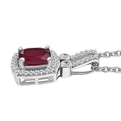Niassa Ruby (FF) and White Zircon 1.70 ctw Twilight Blossom Pendant in Rhodium Over Sterling Silver with Stainless Steel Necklace 20 Inches