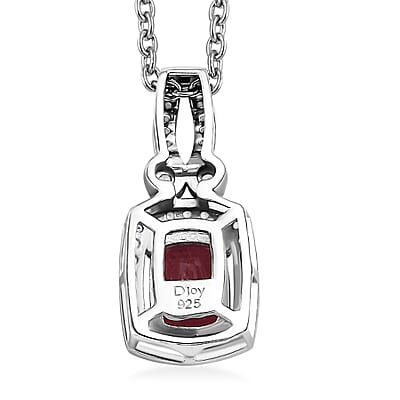 Niassa Ruby (FF) and White Zircon 1.70 ctw Twilight Blossom Pendant in Rhodium Over Sterling Silver with Stainless Steel Necklace 20 Inches