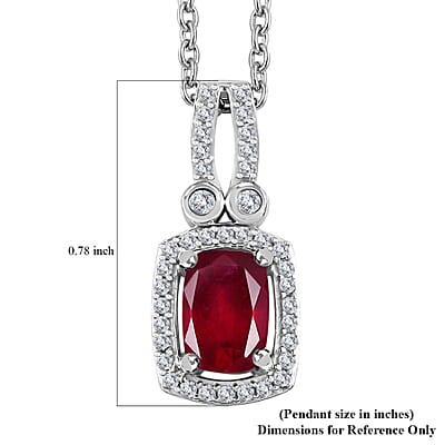 Niassa Ruby (FF) and White Zircon 1.70 ctw Twilight Blossom Pendant in Rhodium Over Sterling Silver with Stainless Steel Necklace 20 Inches