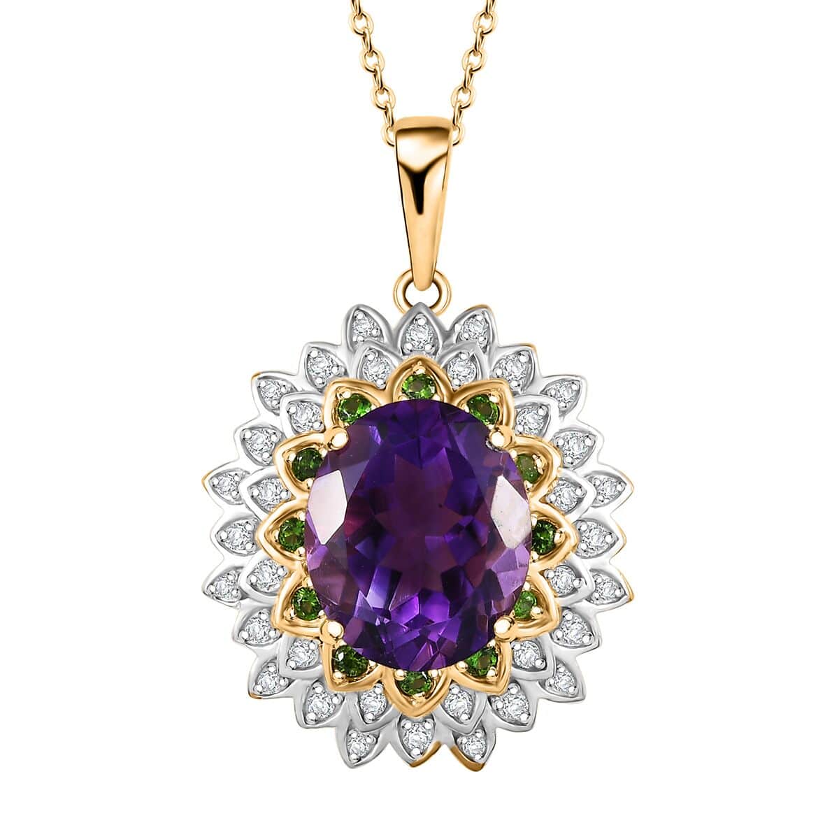 Moroccan Amethyst and Multi Gemstone 5.15 ctw Sunflower Pendant Necklace in 18K Vermeil Yellow Gold Over Sterling Silver 20 Inches image number 0