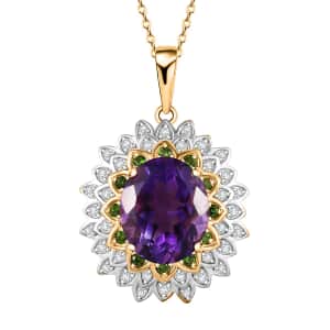 Moroccan Amethyst and Multi Gemstone 5.15 ctw Sunflower Pendant Necklace in 18K Vermeil Yellow Gold Over Sterling Silver 20 Inches