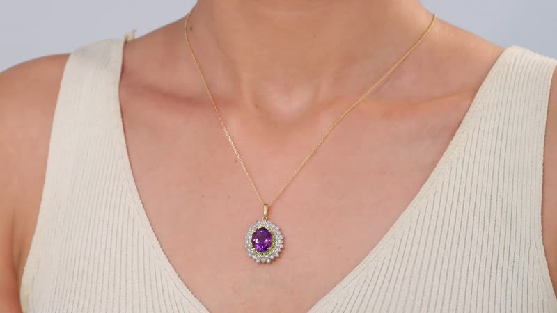 Moroccan Amethyst and Multi Gemstone 5.15 ctw Sunflower Pendant Necklace in 18K Vermeil Yellow Gold Over Sterling Silver 20 Inches