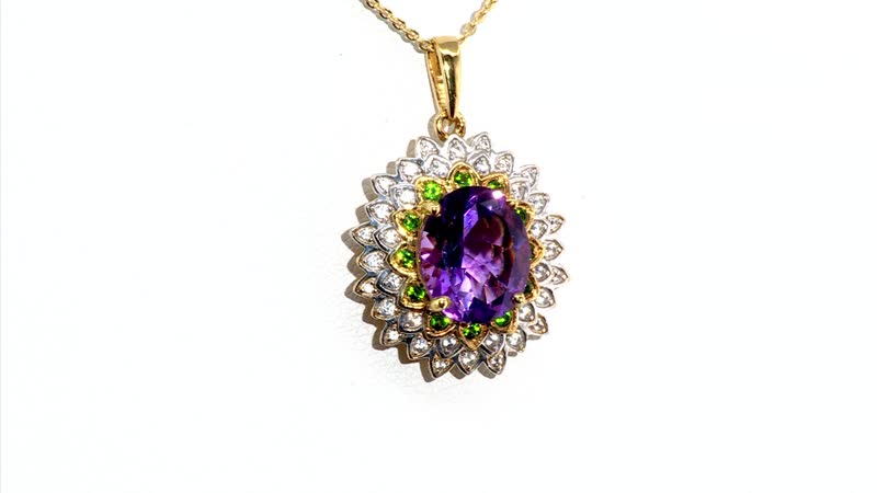 Moroccan Amethyst and Multi Gemstone 5.15 ctw Sunflower Pendant Necklace in 18K Vermeil Yellow Gold Over Sterling Silver 20 Inches