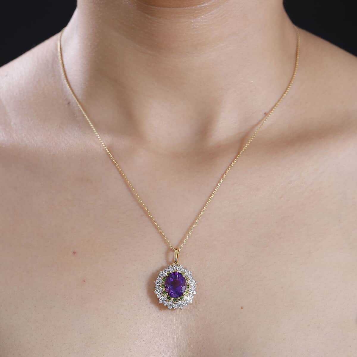 Moroccan Amethyst and Multi Gemstone 5.15 ctw Sunflower Pendant Necklace in 18K Vermeil Yellow Gold Over Sterling Silver 20 Inches image number 2