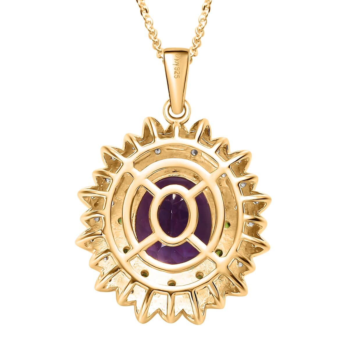 Moroccan Amethyst and Multi Gemstone 5.15 ctw Sunflower Pendant Necklace in 18K Vermeil Yellow Gold Over Sterling Silver 20 Inches image number 4