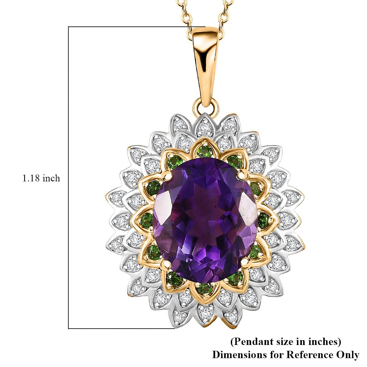 Moroccan Amethyst and Multi Gemstone 5.15 ctw Sunflower Pendant Necklace in 18K Vermeil Yellow Gold Over Sterling Silver 20 Inches