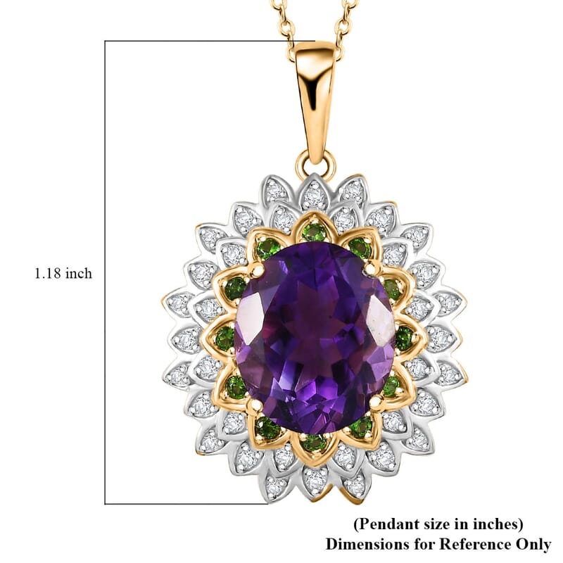 Moroccan Amethyst and Multi Gemstone 5.15 ctw Sunflower Pendant Necklace in 18K Vermeil Yellow Gold Over Sterling Silver 20 Inches