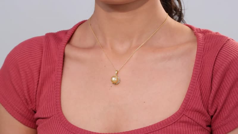 South Sea Golden Cultured Pearl and Diamond 0.20 ctw Flower Pendant Necklace in 18K Vermeil Yellow Gold Over Sterling Silver 20 Inches