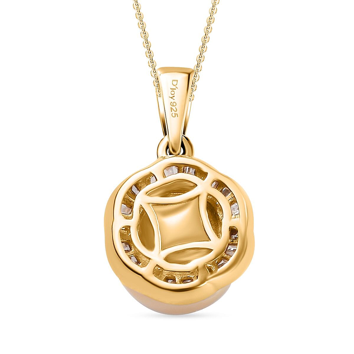 South Sea Golden Cultured Pearl and Diamond 0.20 ctw Flower Pendant Necklace in 18K Vermeil Yellow Gold Over Sterling Silver 20 Inches