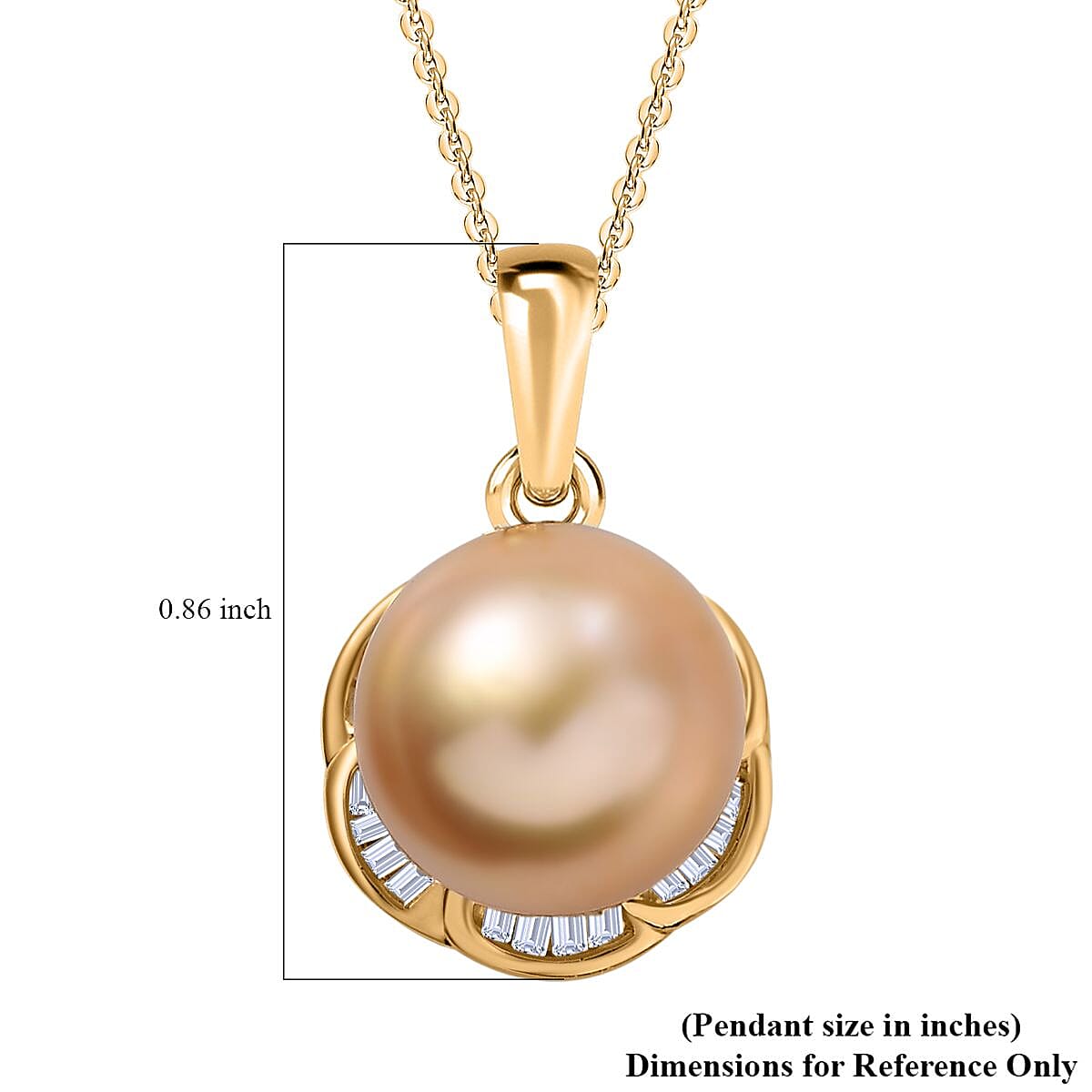South Sea Golden Cultured Pearl and Diamond 0.20 ctw Flower Pendant Necklace in 18K Vermeil Yellow Gold Over Sterling Silver 20 Inches