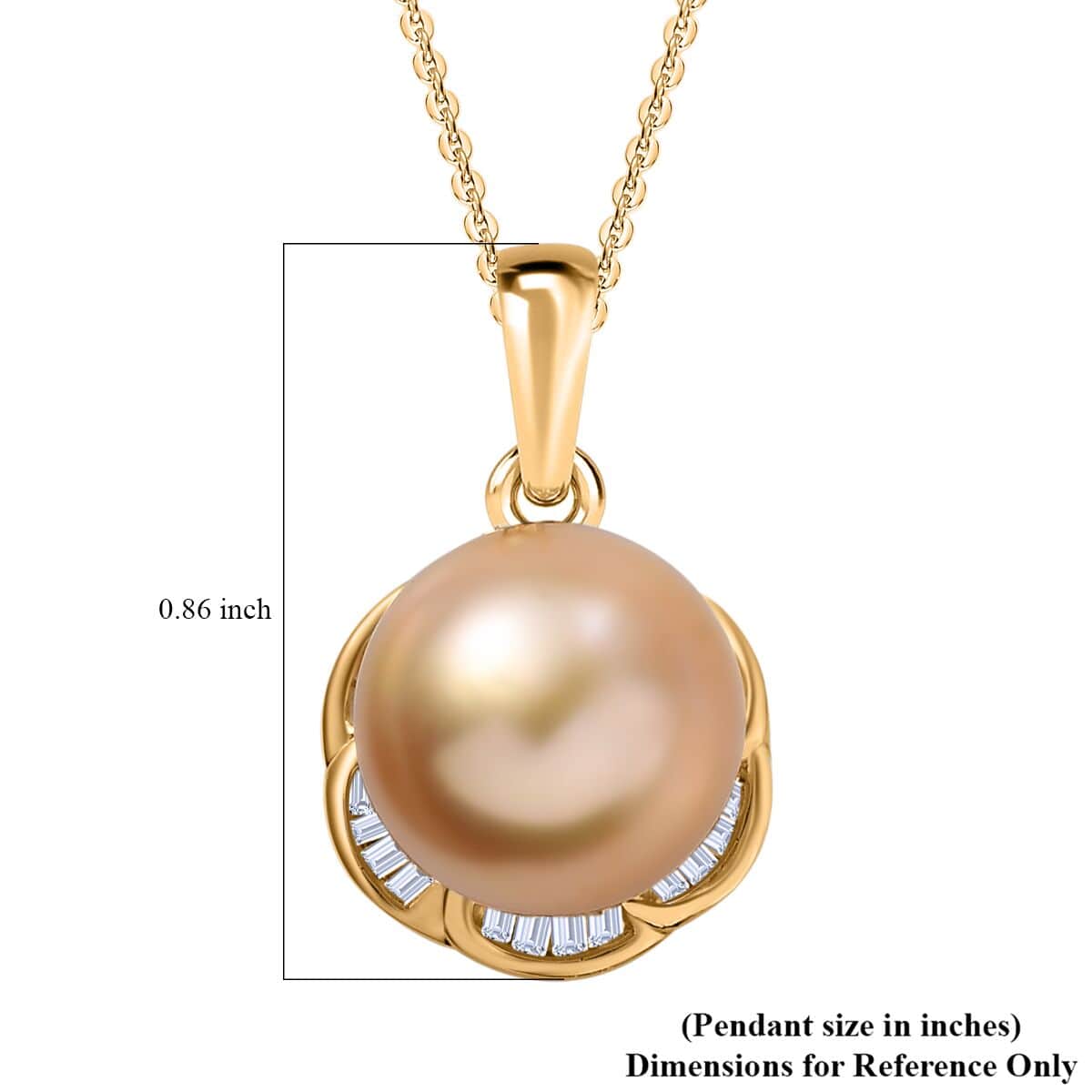 South Sea Golden Cultured Pearl and Diamond 0.20 ctw Flower Pendant Necklace in 18K Vermeil Yellow Gold Over Sterling Silver 20 Inches image number 5