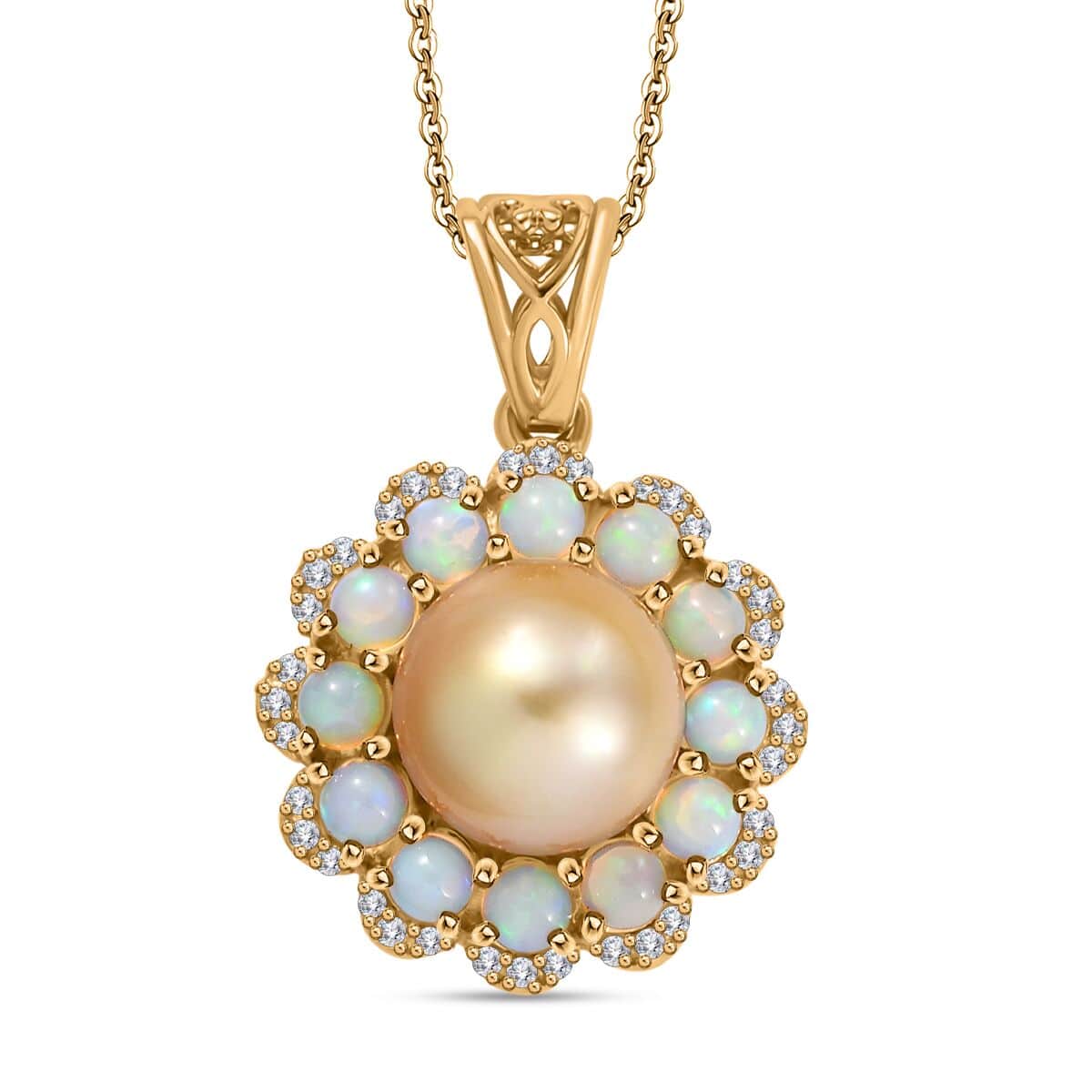 South Sea Golden Cultured Pearl and Multi Gemstone 1.35 ctw Helenium Flower Pendant Necklace in 18K Vermeil Yellow Gold Over Sterling Silver 20 Inches image number 0