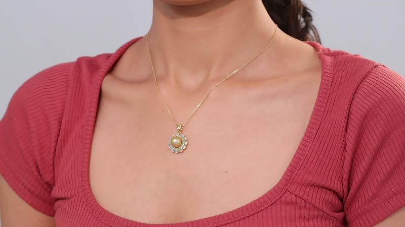 South Sea Golden Cultured Pearl and Multi Gemstone 1.35 ctw Helenium Flower Pendant Necklace in 18K Vermeil Yellow Gold Over Sterling Silver 20 Inches
