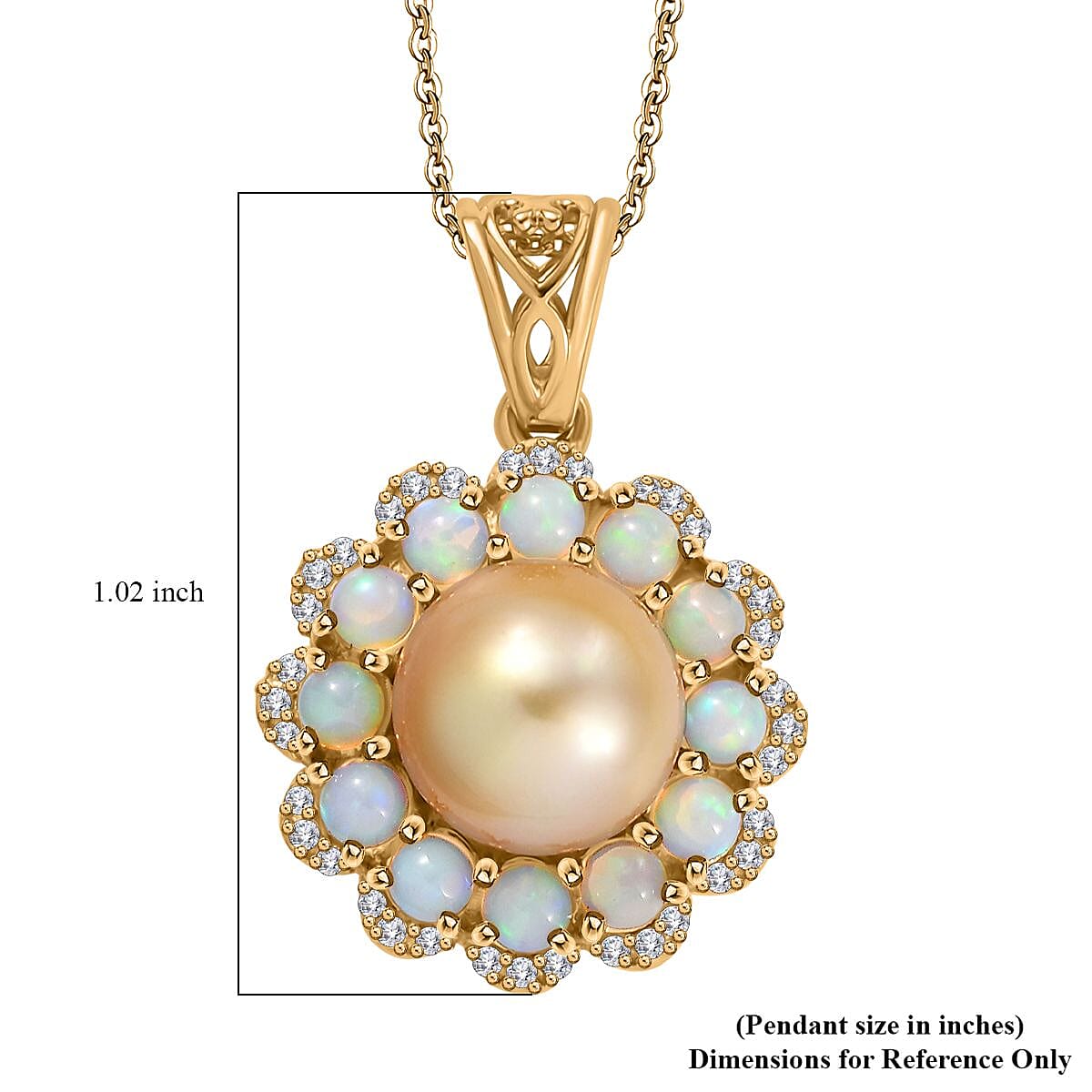 South Sea Golden Cultured Pearl and Multi Gemstone 1.35 ctw Helenium Flower Pendant Necklace in 18K Vermeil Yellow Gold Over Sterling Silver 20 Inches