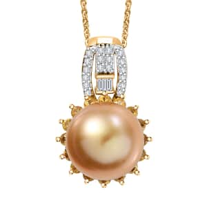 South Sea Golden Cultured Pearl and Multi Gemstone 1.15 ctw Sunrise Pendant Necklace in 18K Vermeil Yellow Gold Over Sterling Silver 20 Inches