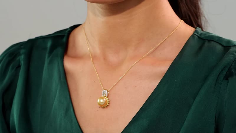 South Sea Golden Cultured Pearl and Multi Gemstone 1.15 ctw Sunrise Pendant Necklace in 18K Vermeil Yellow Gold Over Sterling Silver 20 Inches