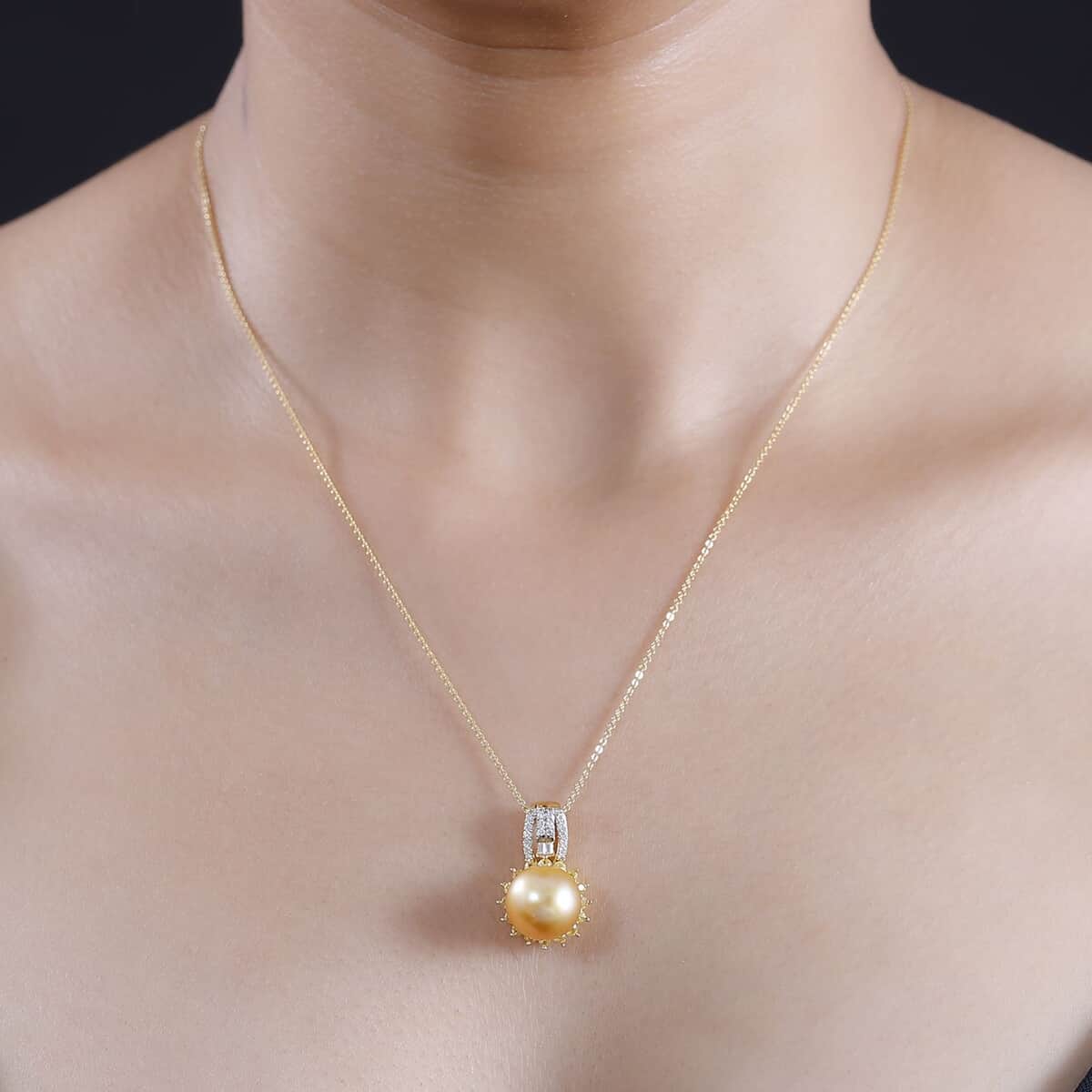 South Sea Golden Cultured Pearl and Multi Gemstone 1.15 ctw Sunrise Pendant Necklace in 18K Vermeil Yellow Gold Over Sterling Silver 20 Inches image number 2