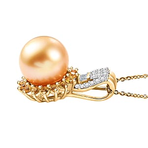South Sea Golden Cultured Pearl and Multi Gemstone 1.15 ctw Sunrise Pendant Necklace in 18K Vermeil Yellow Gold Over Sterling Silver 20 Inches
