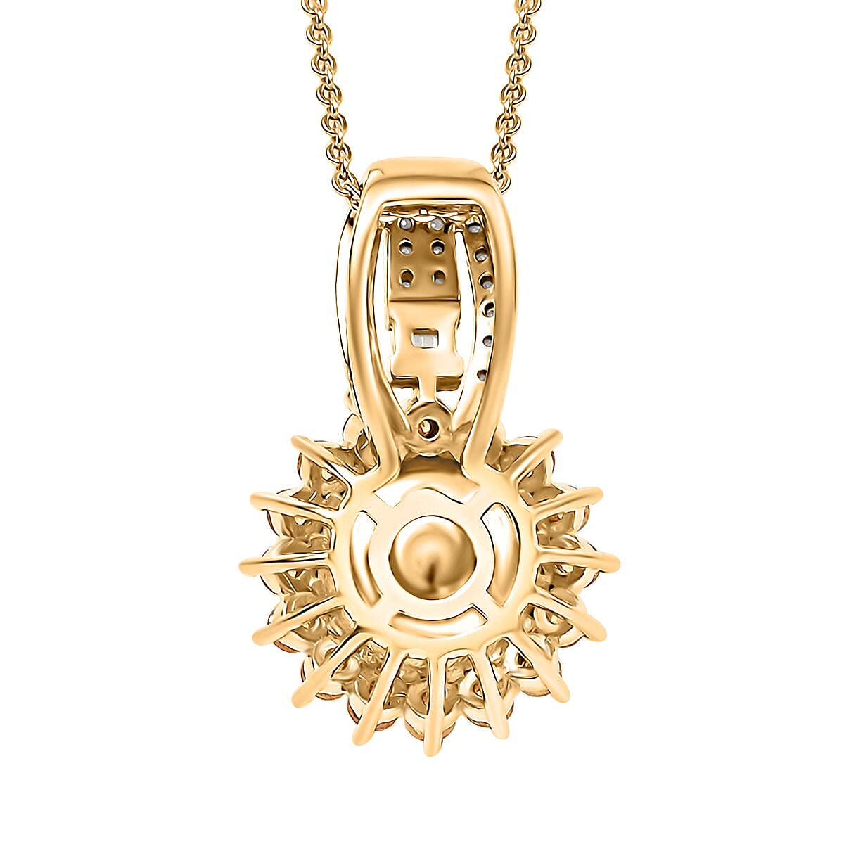 South Sea Golden Cultured Pearl and Multi Gemstone 1.15 ctw Sunrise Pendant Necklace in 18K Vermeil Yellow Gold Over Sterling Silver 20 Inches