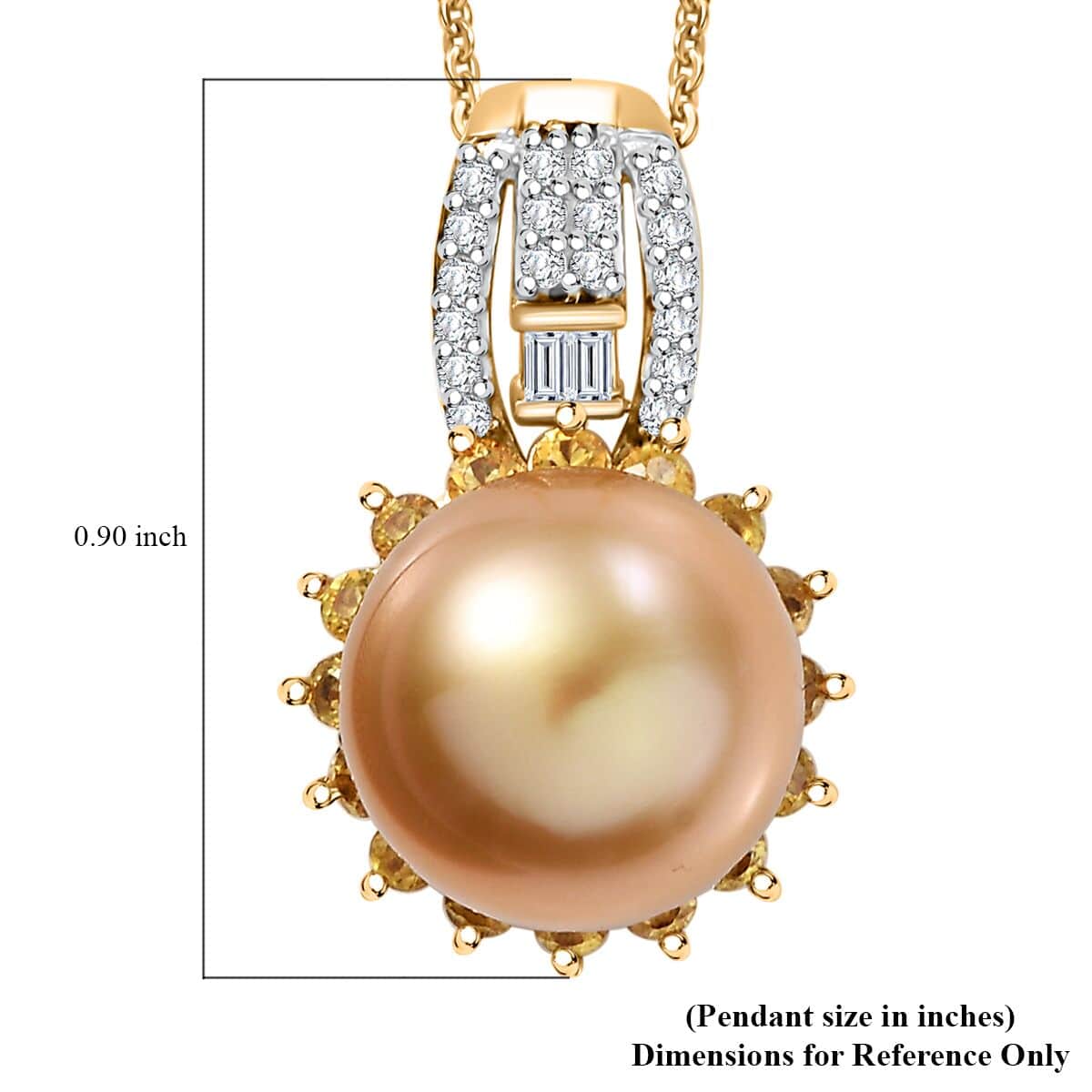 South Sea Golden Cultured Pearl and Multi Gemstone 1.15 ctw Sunrise Pendant Necklace in 18K Vermeil Yellow Gold Over Sterling Silver 20 Inches image number 5