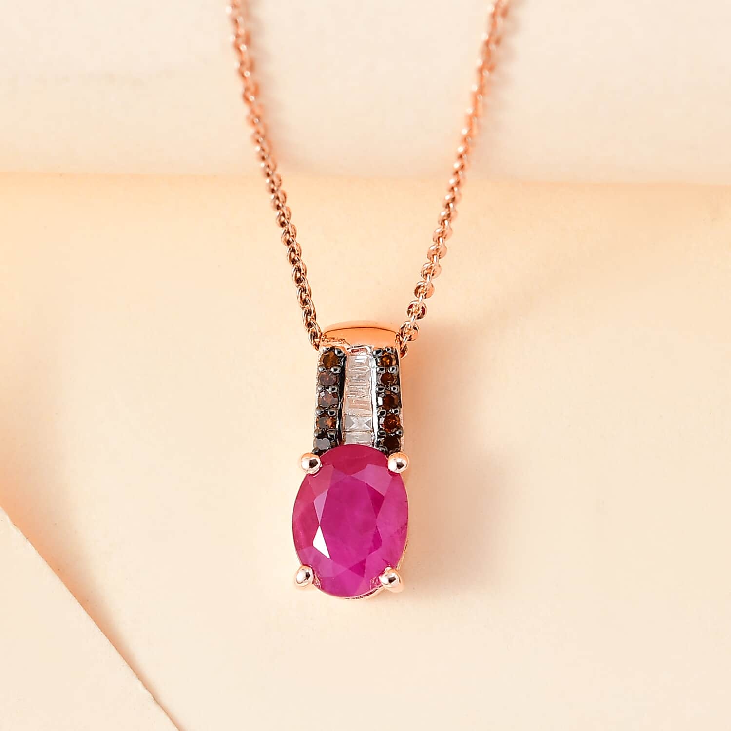 Deals 18KT Over Sterling Silver Ruby & Diamond Necklace