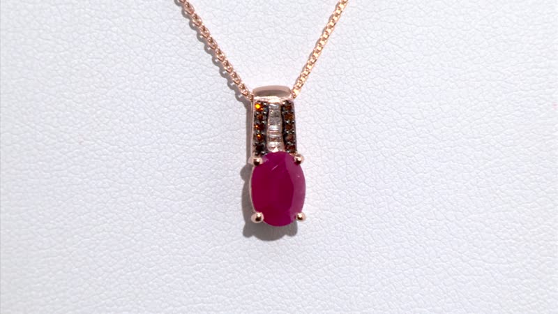 Premium Royal Ruby, Diamond and Red Diamond 1.60 ctw Bridge Pendant Necklace in 18K Vermeil Rose Gold Over Sterling Silver 20 Inches