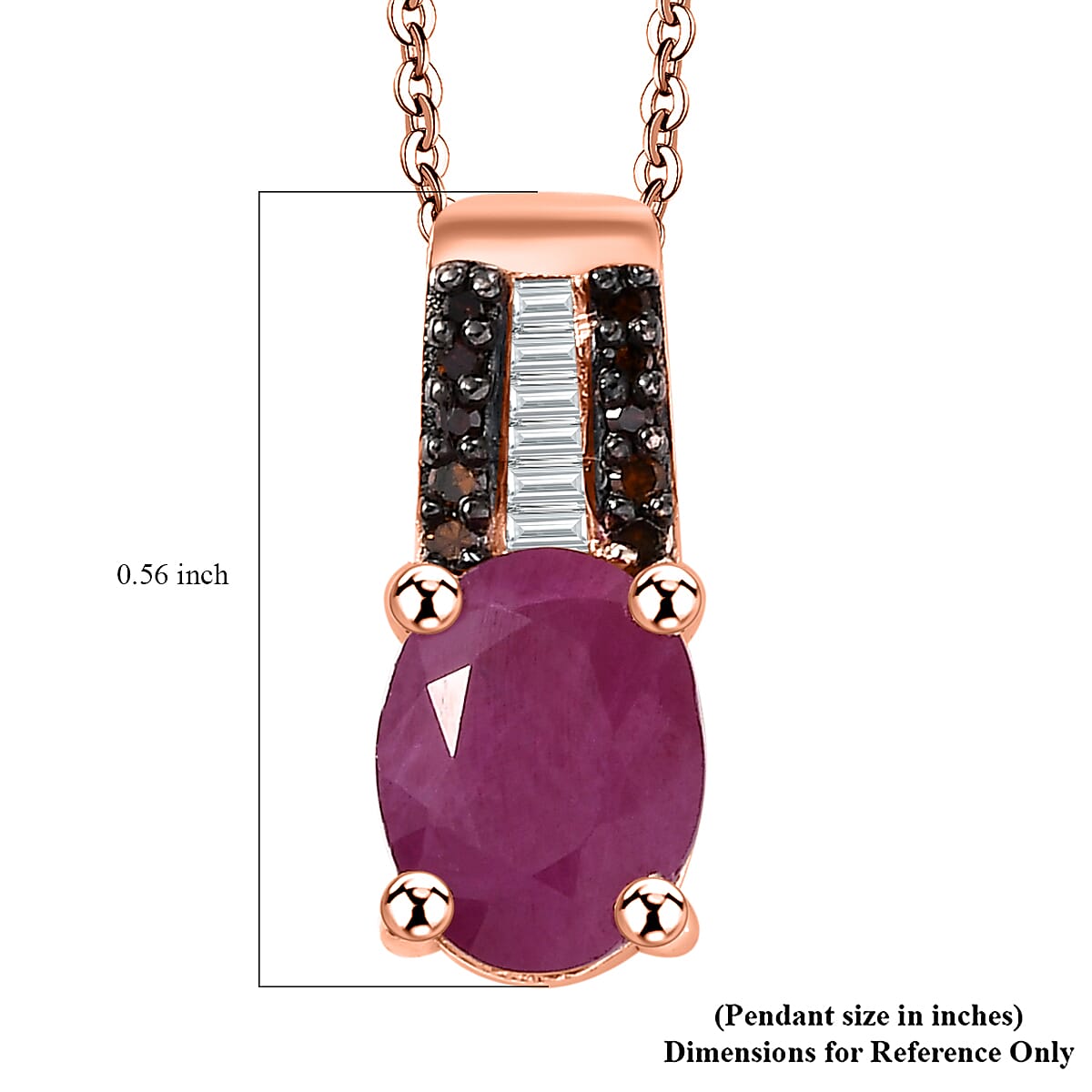 Premium Royal Ruby, Diamond and Red Diamond 1.60 ctw Bridge Pendant Necklace in 18K Vermeil Rose Gold Over Sterling Silver 20 Inches