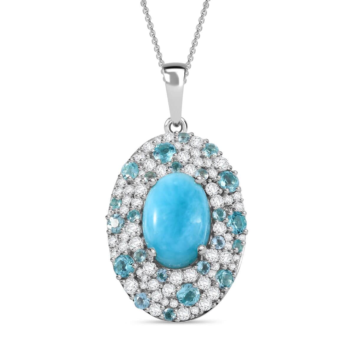 Larimar and Multi Gemstone 9.80 ctw Ocean Bubbles Pendant Necklace in Rhodium Over Sterling Silver 20 Inches image number 0