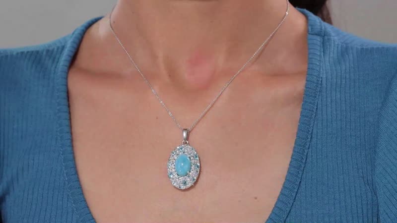 Larimar and Multi Gemstone 9.80 ctw Ocean Bubbles Pendant Necklace in Rhodium Over Sterling Silver 20 Inches