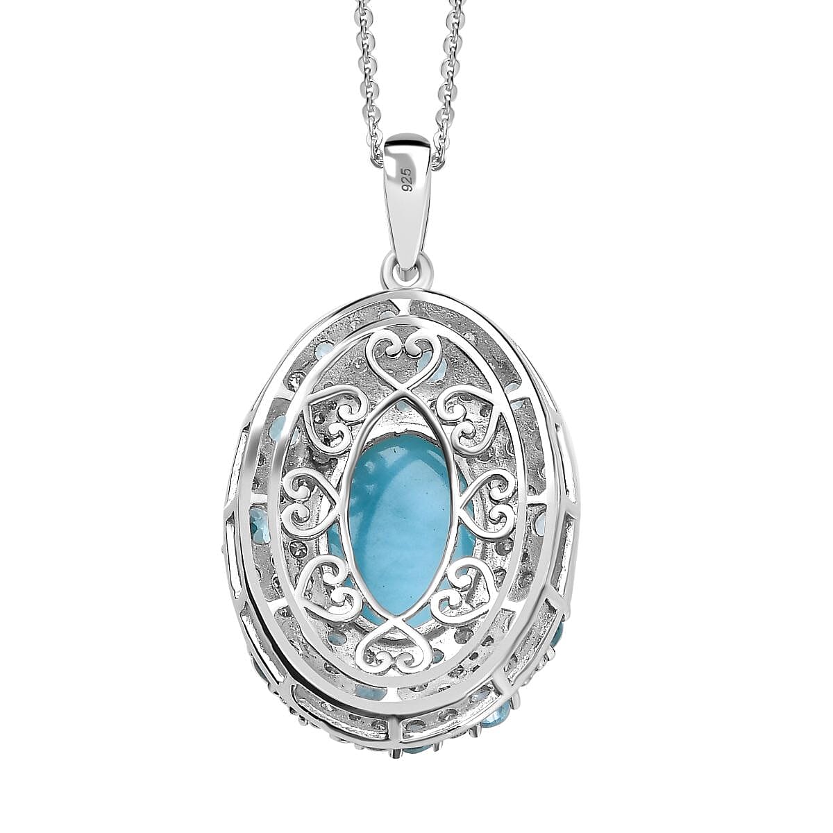 Larimar and Multi Gemstone 9.80 ctw Ocean Bubbles Pendant Necklace in Rhodium Over Sterling Silver 20 Inches