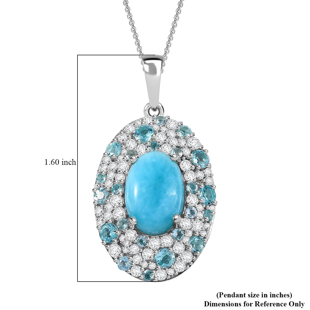 Larimar and Multi Gemstone 9.80 ctw Ocean Bubbles Pendant Necklace in Rhodium Over Sterling Silver 20 Inches